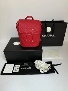 CHANEL Cc Filigree Backpack Quilted Caviar Red Leather New - Picture 1 of 21