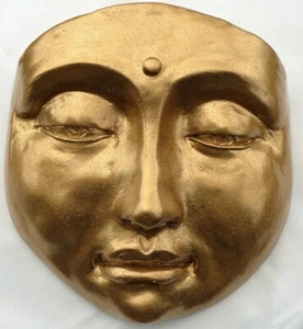 Goldene handgefertigte Buddha Wandskulptur, Garten, Geschenke, von Claybraven - Bild 1 von 7
