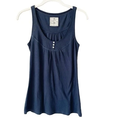 Fat Face Navy Blue Pointelle Knit Tank Top Babydoll Henley Size UK 8 US 4 Casual - Image 1 of 4