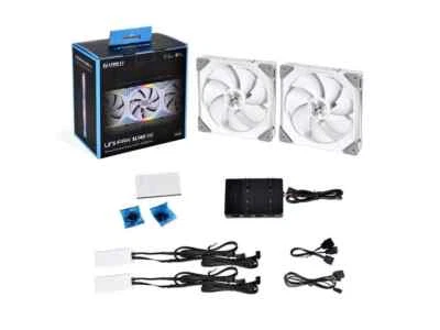 LIAN LI UNI FAN SL140 RGB WHITE 2X 14CM FAN PACK WITH CONTROLLER ---UF-SL140-2W - Image 1 of 4