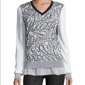 PRABAL GURUNG Swing Top Medium Black White Silk Woven Swirly Pattern MD NWT - Picture 1 of 9