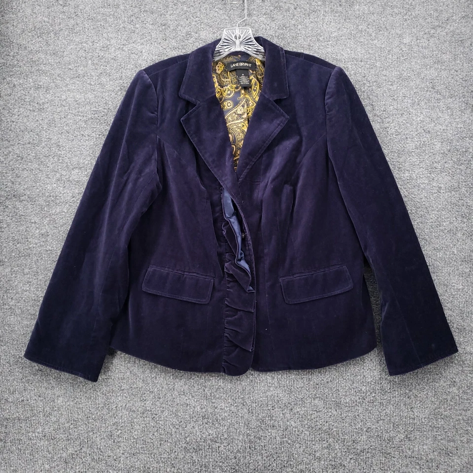 Blazer Lane Bryant Mujer 18 Plus Púrpura Terciopelo Volantes Chaqueta Abrigo Manga Larga Foto 1 de 4