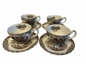 Johnson Brothers - Heritage Hall - Set of 4 Cups and Saucers - Brown Multcolor - Picture 1 of 11