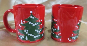 Set of 2 Vintage Waechtersbach W. Germany Red COFFEE Cup Mugs Christmas Tree - Picture 1 of 2