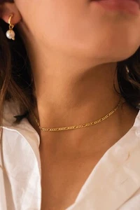 Dainty 14K Gold Choker, Minimal Link Chain Simple Bead Boho Necklace for Women - Picture 1 of 6
