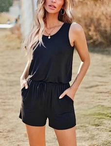 NEW Women 2XL Black Tank Top Shorts Romper, Summer Jumpsuit Playsuit - Picture 1 of 6