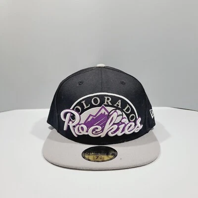 Colorado Rockies Hat Fitted Mens 7 1/8  Black Gray Script MLB Baseball Cap - Image 1 of 4