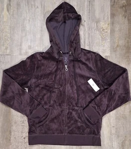 NY&C Women's Medium Plum Velvet Zip-up Hoided Jacket Velour - Picture 1 of 9