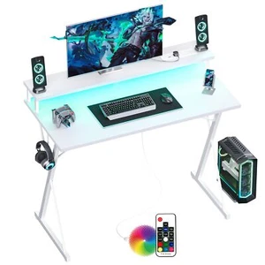 Gaming Schreibtisch mit Steckdosenleiste LED – 100x50 cm Ergonomic Computer - Bild 1 von 7