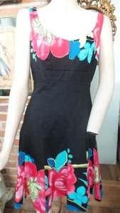 Vtg Dress Black Floral Sleeveless by Nine & Co Flared Skirt Sz 6  - Picture 1 of 10