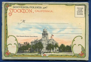 Carpeta de postales Stockton California años 20 City Views Court House PF648 - Imagen 1 de 3