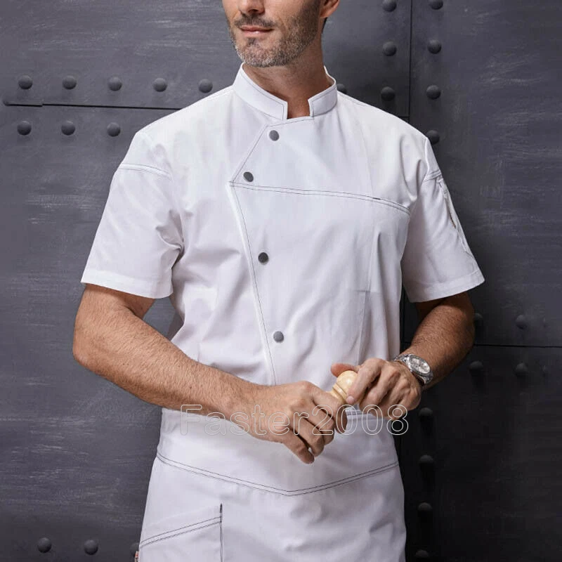 Mens Summer Thin Kitchen Overalls Short-Sleeved Breathable Hotel Chef Coat M-4XL - Image 1 of 4