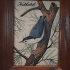 Vintage Nuthatch Kay Dee Handprints Oak Framed Bird Art Print 100% Pure Linen