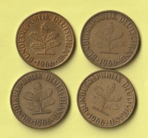 BRD, 4 mal 10 Pfennig Münze, 1966, Prägestätten D, F, G & J, zirkulierte Münzen - Bild 1 von 2