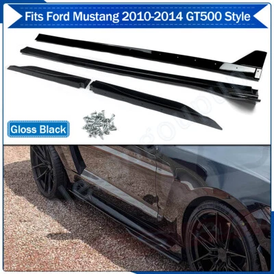 Fits 10-14 Ford Mustang GT500 Style Side Skirts Extension W/ Winglet Gloss Black - Image 1 of 4