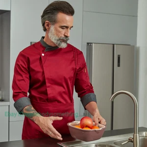 Men Women Chef Work Breathable Kitchen Gray Collar Long-Sleeved Chef Coat Jacket - Picture 1 of 19