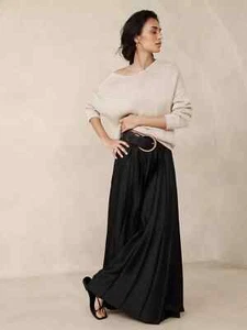 Banana Republic Ness Pleated Satin Maxi Skirt L Large Black #882803 - Picture 1 of 12