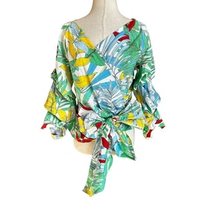 Blusa donna Zara multicolore tropicale colorata avvolgente taglia XS | 74-8 - Foto 1 di 5