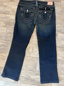 True Religion Jeans size 31 Disco Billy Big T Denim USA Bling Bootcut Western - Picture 1 of 9