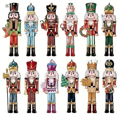 Set of 12 Wooden Nutcracker Ornaments Xmas Tree Decorations - 2024 Holiday Gift - Image 1 of 4