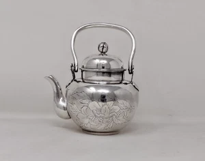 Antike Sterling Silber Teekanne mit Deckel Asiatisch Koreanisch Vintage Floral Geätzt - Bild 1 von 20