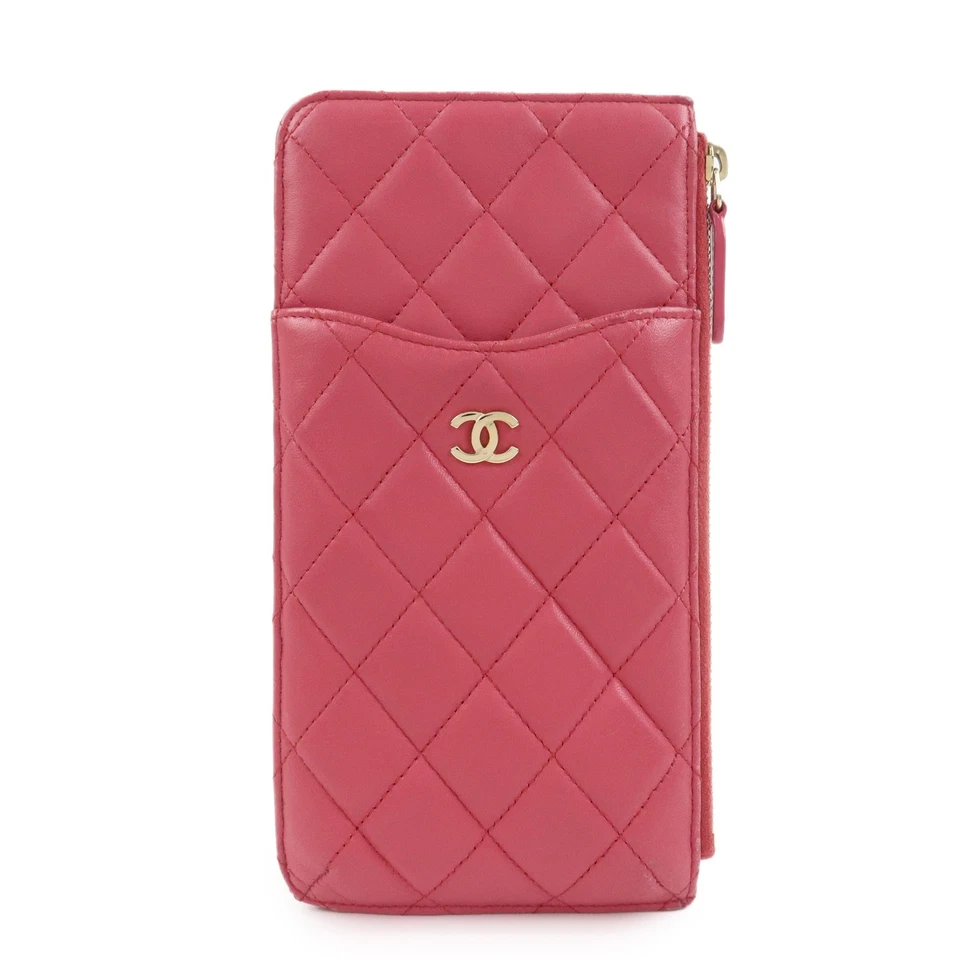 CHANEL COCO Mark Matelasse Lamb Skin Card Fragment Case Pink AP0225 Used F/S - Image 1 of 4