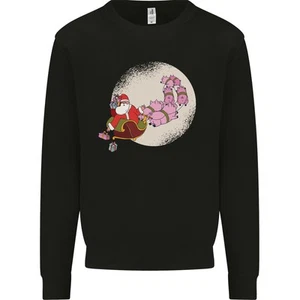 Santa Sleigh Pulled by Christmas Pigs Funny Xmas Kids Sweatshirt Jumper - Picture 1 of 4