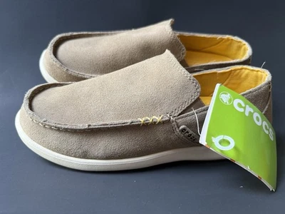 NUEVO CON ETIQUETAS Crocs Santa Cruz Cuero Gamuza II Caqui Estuco Sin Cordones Hombres 7 Mocasines Zapatos Foto 1 de 4