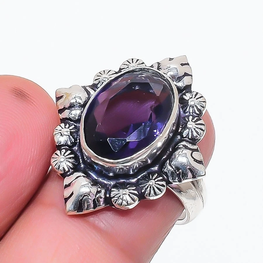 Purple Amethyst Gemstone 925 Sterling Silver Jewelry All Size Ring For Gift - Image 1 of 1