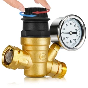 RV Water Pressure Regulator Valve for Camper with Strainer Filter Pressure Gauge - Picture 1 of 7