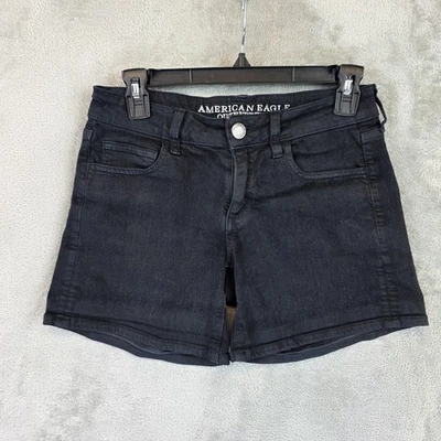 Pantalones Cortos American Eagle Outfitters Para Mujer 4 Negros Denim Midi Súper Elásticos Jean Foto 1 de 4