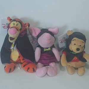 Rare UK Disney store Halloween bat Pooh Piglet Vampire Tigger bean bag plush NWT - Picture 1 of 4