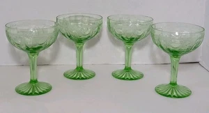 Lot Of 4 Vintage Green Cameo Ballerina Depression Uranium Champagne Glasses  - Picture 1 of 12
