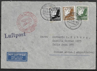 D. Reich Brief MiF 537 Luftpost Fürth - Buenos Aires 1938 Europa - Südamerika - Bild 1 von 2