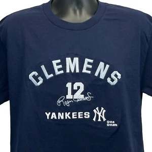 New York Yankees Roger Clemens Vintage 90s T Shirt Large Embroidered Mens Blue - Picture 1 of 7