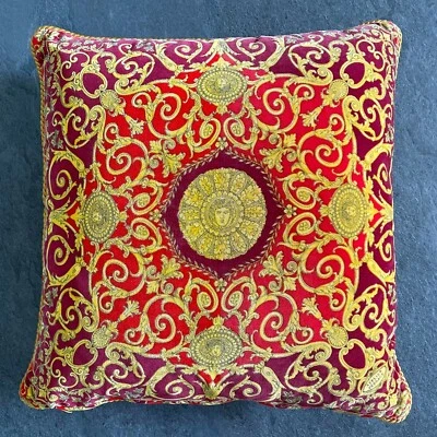 GIANNI VERSACE velvet pillow Golden Vanitas & Ivy 16” S/S 1997 red burgundy gold - Image 1 of 4