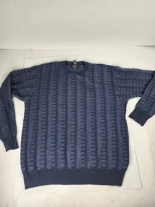 Vintage Mens Sweater M blue Knit Italian Wool Abstract Cosby Preppy - Picture 1 of 6