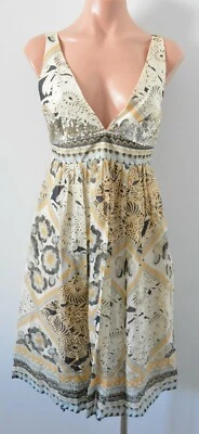 Wish Eastern Dress Womens Size 10 Small Beige Yellow Brown Fit Flare Sequin Silk - image 1 of 4