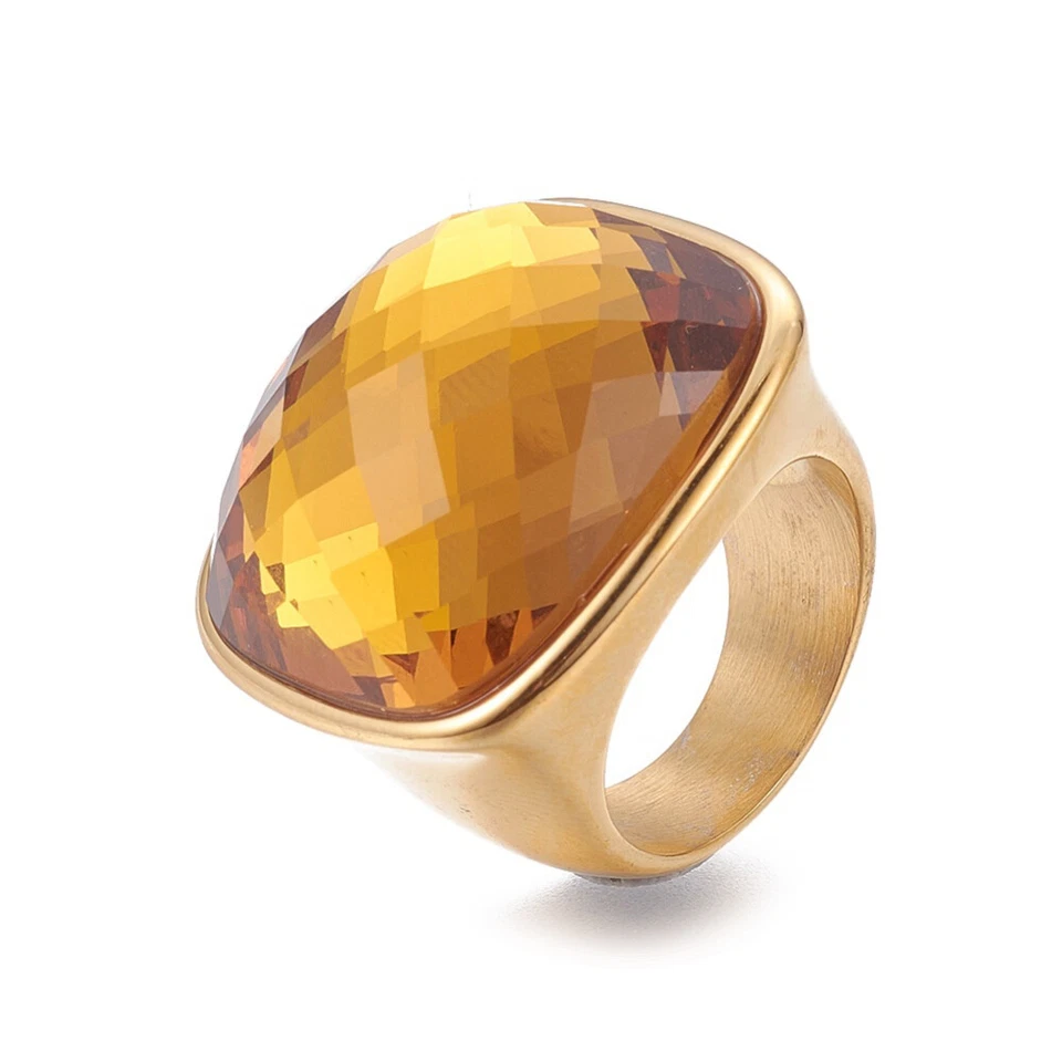 Anillos de dedo de acero inoxidable 304 vidrio facetado transparente tamaño 6~9 16~19 mm Z679 Foto 1 de 1