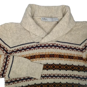 Fair Isle Lammwolle Pullover Pulli Damen Gr. S beige Schalkragen Winter Strick - Bild 1 von 13