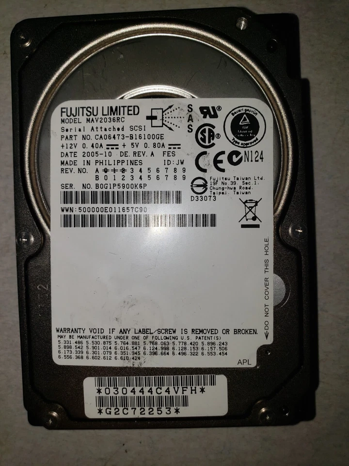 Fujitsu 36Gb SAS, MAV2036RC pn: CA06473-B16100GE date: 2005-10 Rev A - Image 1 of 1