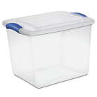 Stackable Plastic Tote Box Storage Containers Bin 27 Qt, Blue Latches with Clear
