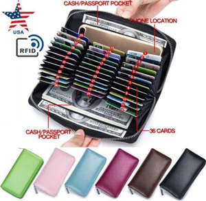 Para hombres y mujeres billetera con soporte para tarjetas de crédito cuero RFID con bloqueo con cremallera bolso de bolsillo - Imagen 1 de 31
