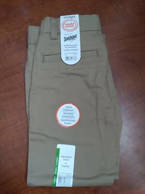 Pantalones de uniforme escolar caqui para niños reforzados hasta la rodilla y ajuste la cintura talla 4 rectos Foto 1 de 2