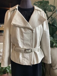 Alberta Ferretti 100% Leather Biker Jacket, White, Size 14/chest 40”, Belted - Picture 1 of 9