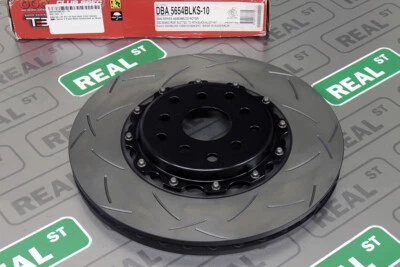 DBA 5000 Series Slotted 2 Piece Front Brake Rotor Black Hat for STi 04-17 EJ257 - Image 1 of 4