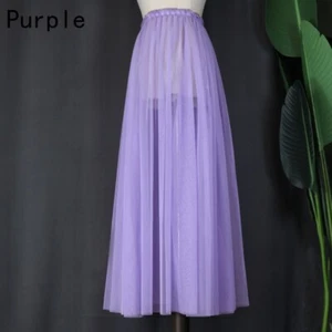 Women Sheer Mesh Pleated Skirt Petticoat See Through Princess Skirt Dance Summer - Picture 1 of 25