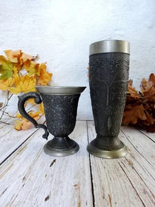 2x Vintage German Rein Zinn Zinn, Kelch, Becher, Becher, Hirsch, Jagd, Wald, Wild - Bild 1 von 11