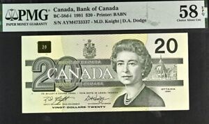 Canada $20 BC-58d-i 1991 PMG 58 EPQ About Uncirculated Banknote