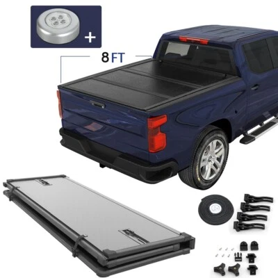 8Ft Bed Hard 3-Fold Tonneau Cover For 1999-2014 Chevrolet Silverado Sierra  - Image 1 of 4